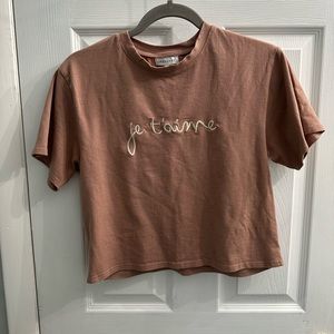 Je T'aime Embroidered Brown Crop Top